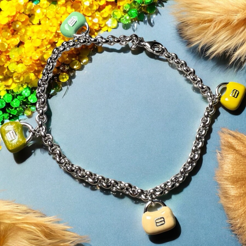 Silver Charm Bracelet With Colorful Purse Charms